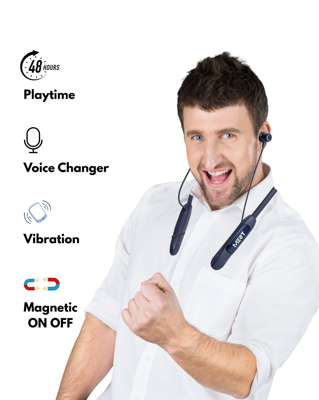 Meut BT Ferrari Bluetooth Neckband | Magnetic On/Off | Voice Change | 50H Battery | Vibration Alerts | Water Resistant